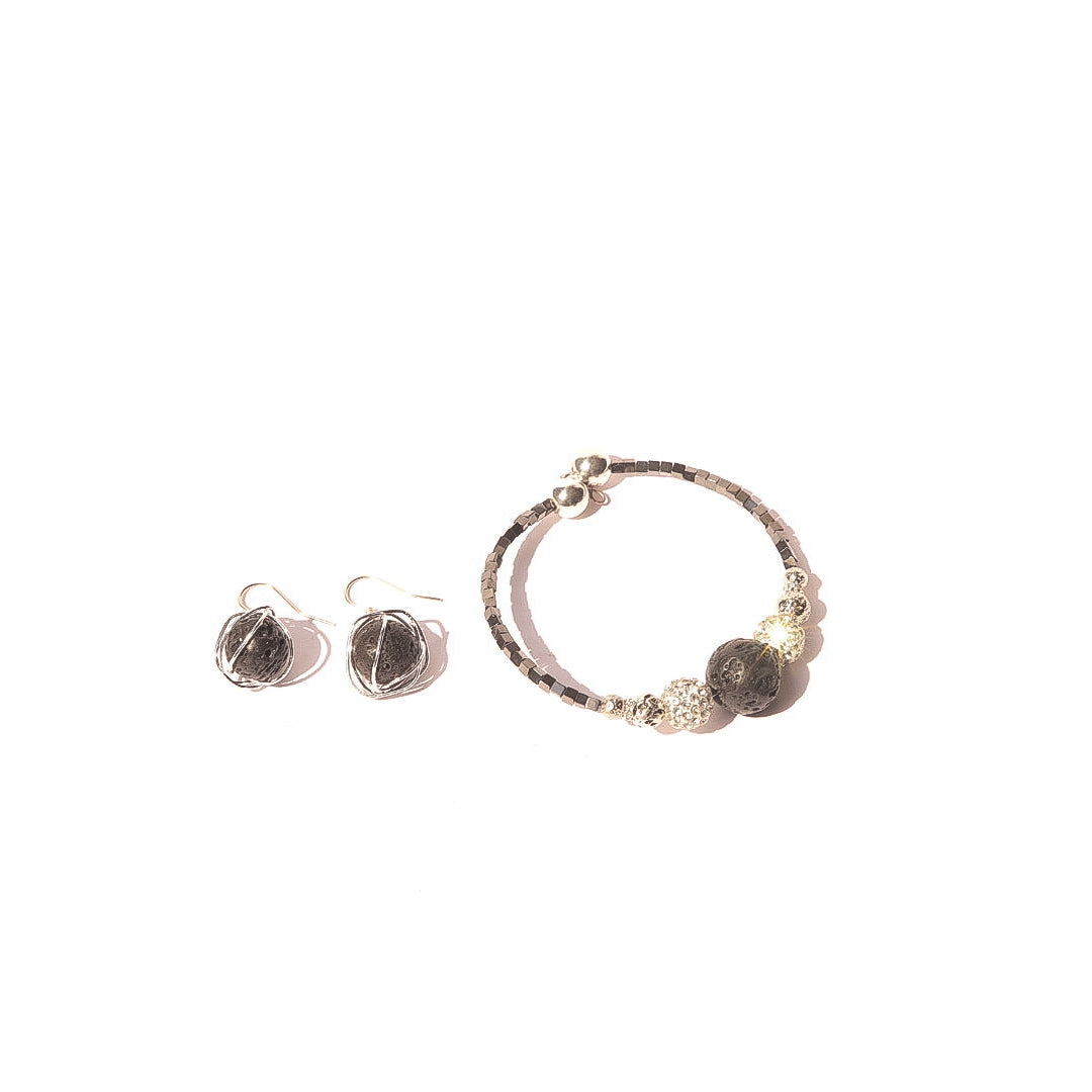 Bazalt Lava Set: Bracelet and Earrings